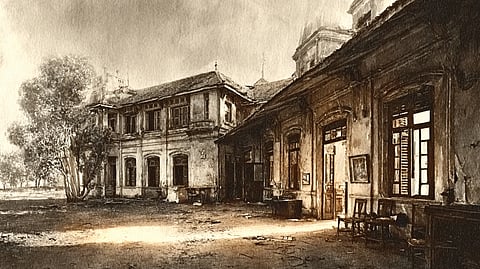 Illustration of Mysore University in disrepair