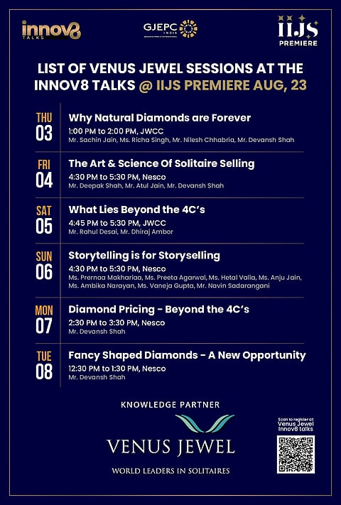 Venus Jewel to Elevate IIJS Premier 2023 as official Knowledge Partner of Innov8 Talks