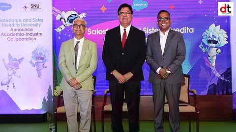 L-R_Dr. Dhrubajyoti ChattopadhyayVice Chancellor of Sister Nivedita , Dr. Sanku Bose, Group CEO of Techno India Group and Dean, School of Engineering at SNU, Kamal Kanth, Vice President - Sales, Salesforce India.