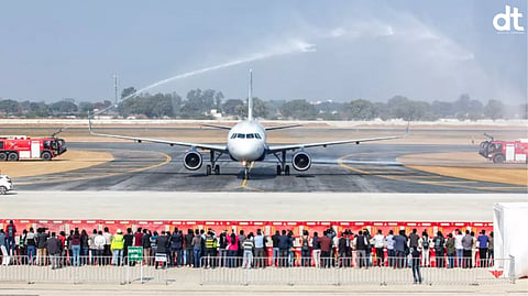 Jewar Airport Begins Commercial Journey, First Flight Receives Water Cannon Welcome