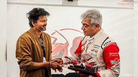 Vijay Gifts Miniature Race Car to Ajith Kumar at Le Mans Cup Event