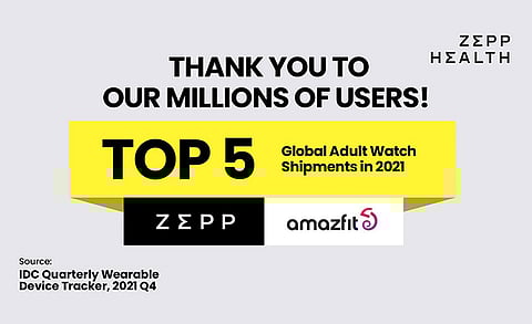 Zepp Health Ranked Top Five in Global Smartwatch Shipment in 2021