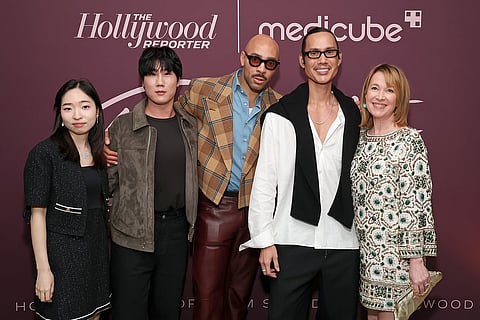 Yujin Jin, Joe Cho, Sir John, Creative Director, Medicube, Patrick Ta and Lori O’Connor, EVP & Publisher, The Hollywood Reporter attend The Hollywood Reporter & Medicube Beauty Dinner
