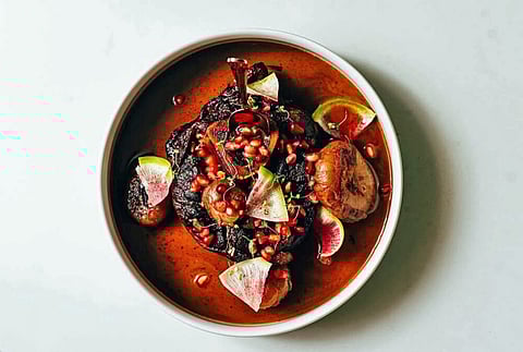 Veal shank, cippolini onion, nour, dibbs-ar-rumman at Taline. Photo by Taline