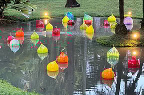 Glass installation in the garden of Rhum Clement. PHOTO BY ADAM WAXMAN/DINE MAGAZINE