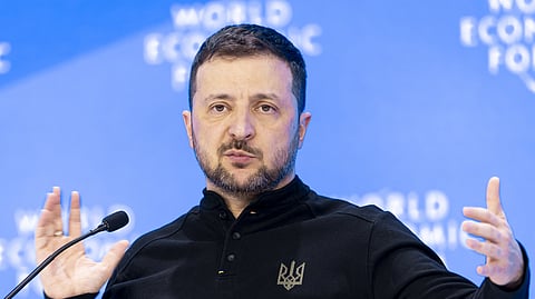 Volodymyr Zelensky discursou no Fórum Económico Mundial de Davos.