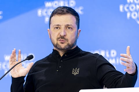 Volodymyr Zelensky discursou no Fórum Económico Mundial de Davos.