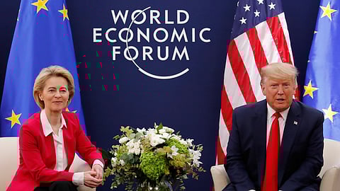 Ursula von der Leyen e Donald Trump encontraram-se no Fórum Económico Mundial, em Davos, em janeiro de 2020.
