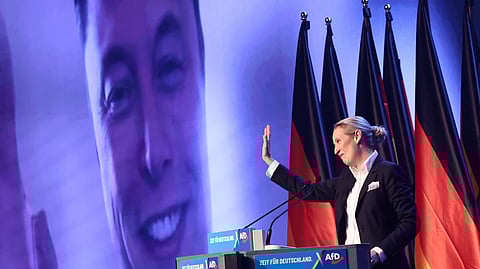 Comício da AfD com a co-líder Alice Weidel e a participação, à distância, de Elon Musk.