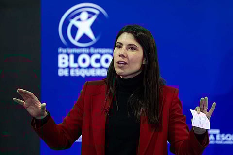 A coordenadora do Bloco de Esquerda (BE), Mariana Mortágua, durante a intervenção no almoço-comício que antecede o início das Jornadas Parlamentares da partido, que decorrem de 27 a 28 de janeiro, em Coimbra