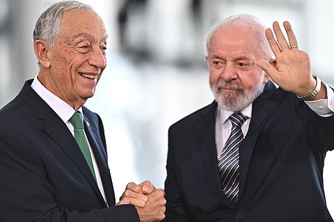 Presidente de Portugal, Marcelo Rebelo de Sousa, recebido no Palácio do Planalto por Lula, em visita oficial nesta terça-feira (18).
