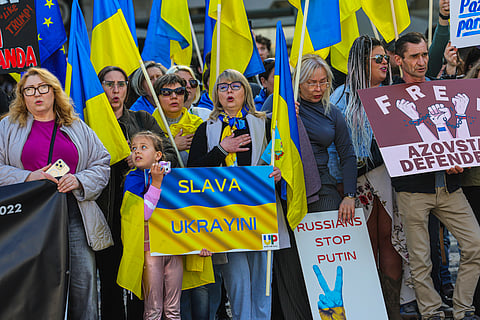 Lisboa foi uma das cidades onde este domingo se realizaram protestos contra a invasão russa da Ucrânia.