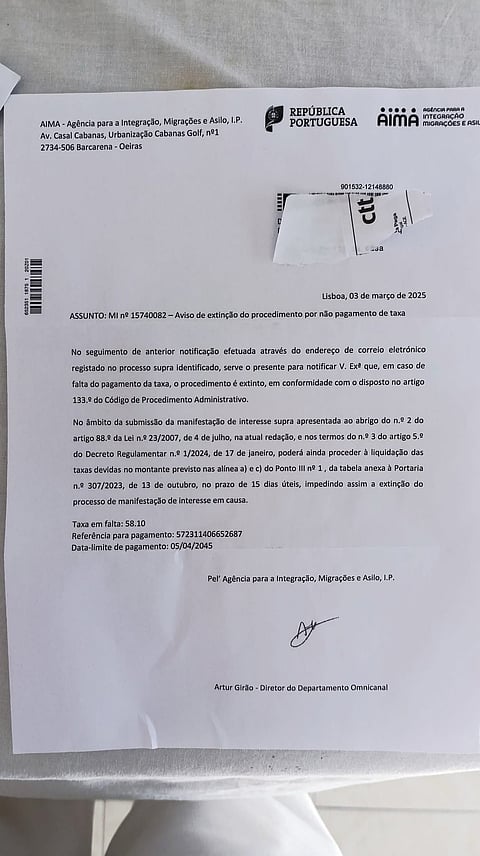Carta da AIMA sobre pagamento de taxa confunde imigrantes