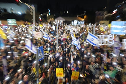 Uma das manifestações contra o governo de Netanyahu e pela libertação dos reféns ainda nas mãos do Hamas. 