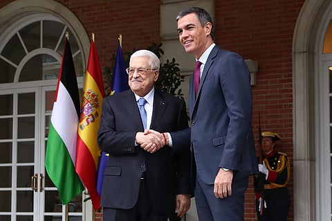 Pedro Sánchez recebeu o presidente da Autoridade Palestiniana, Mahmoud Abbas, em setembro de 2024.