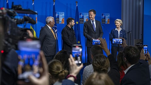 Zelensky encontrou-se em Haia com António Costa, Mark Rutte e Ursula von der Leyen.