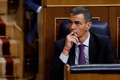 O primeiro-ministro espanhol, Pedro Sánchez, durante uma sessão parlamentar