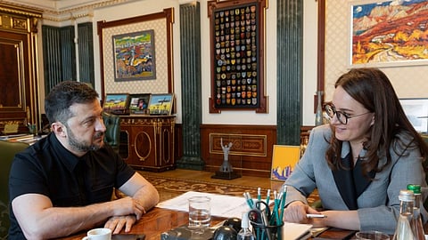 Zelensky e Svyrydenko, a segunda Yulia depois de Timoshenko a ser nomeada primeira-ministra.