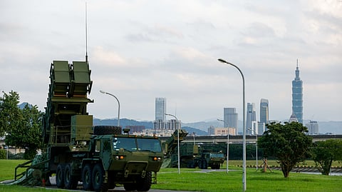 Lançador de mísseis do sistema Patriot em exposição num parque em Taipé, Taiwan.