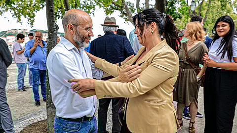 Rui Tavares (Livre) e Inês Sousa Real (PAN) no dia da apresentação da candidatura de Alexandra Leitão a Lisboa.