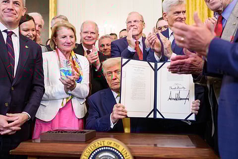 Donald Trump, Presidente dos EUA, na Sala Oval, em Washington.