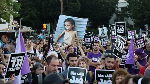Manifestação em Telavive, na terça-feira, contra a guerra e a fome em Gaza.