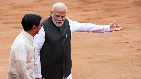 Narendra Modi, primeiro-ministro da Índia, recebeu o Presidente Ferdinand R. Marcos Jr., das Filipinas. Nova Deli, 5 de agosto de 2025.