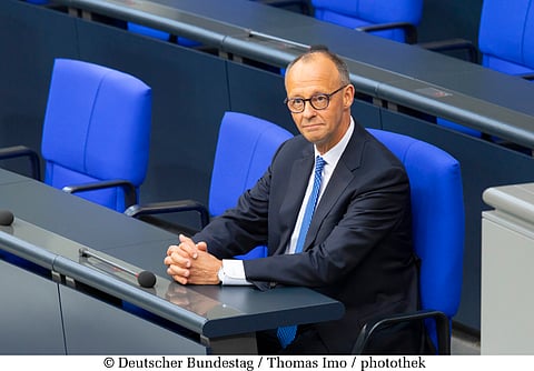 Friedrich Merz fotografado no Parlamento alemão a 6 de maio, dia em que foi eleito pelos deputados (mas só à segunda) chanceler.