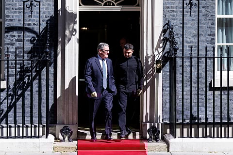 O primeiro-ministro britânico Keir Starmer recebeu Zelensky em Downing Street.