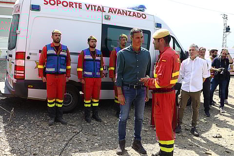 Sánchez esteve esta terça-feira em Cáceres a visitar o dispositivo de emergência aos incêndios. 