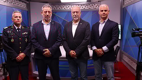 Ricardo Vaz Alves, diretor do SEPNA da GNR; Carlos Farinha, diretor nacional adjunto da PJ; António Nunes, presidente da Liga de Bombeiros Portugueses; e André Fernandes, ex-comandante nacional de emergência e proteção civil