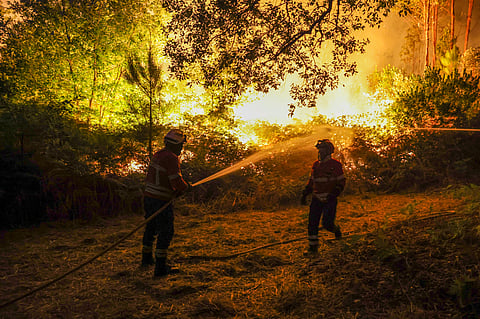 Bombeiros combatem fogo em Pedrogão Grande, no dia 23 de agosto. 