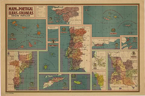 O mapa do século XX com os territórios colonizados por Portugal. 