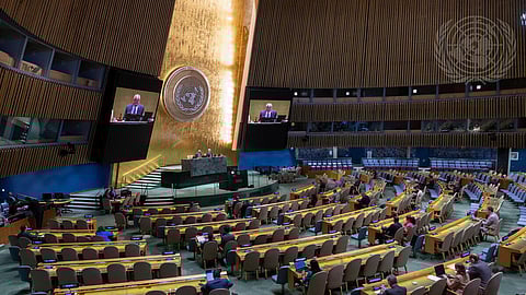Assembleia Geral das Nações Unidas reúne-se na sede, em Nova Iorque.