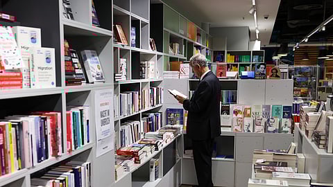 O Presidente da República, Marcelo Rebelo de Sousa, durante uma visita a uma livraria durante um passeio nas ruas de Berlim, onde iniciou uma visita oficial