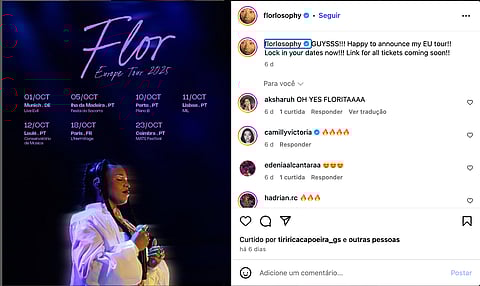 Filha de Seu Jorge, a promissora Flor se apresenta em Portugal em turnê com quatro shows