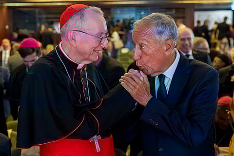 Marcelo Rebelo de Sousa com o cardeal Pietro Parolin (dta.)