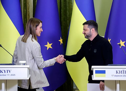 Roberta Metsola foi recebida em Kiev por Zelensky.