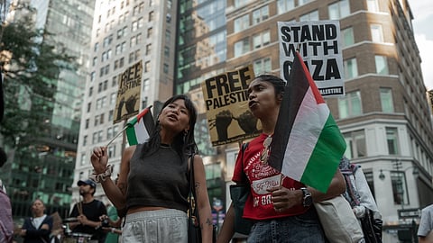 Manifestação de apoio à Palestina em Nova Iorque, EUA.