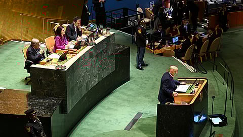 O presidente dos EUA, Donald Trump, durante o discurso na Assembleia Geral da ONU