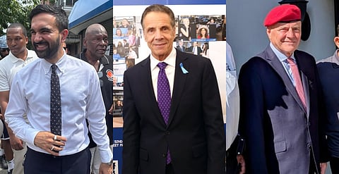 O democrata Zohran Mamdani, o ex-governador Andrew Cuomo (concorre como independente) e o republicano Curtis Sliwa.