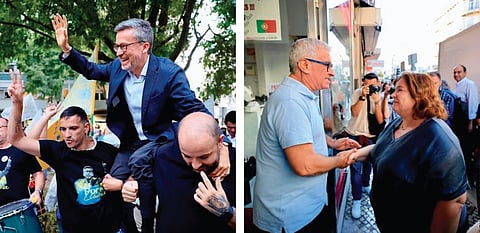 Carlos Moedas e Alexandra Leitão durante ações de campanha no âmbito das eleições autárquicas em Lisboa.