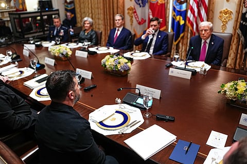 Imagens da reunião entre a administração norte-americana e a comitiva ucraniana na Casa Branca.