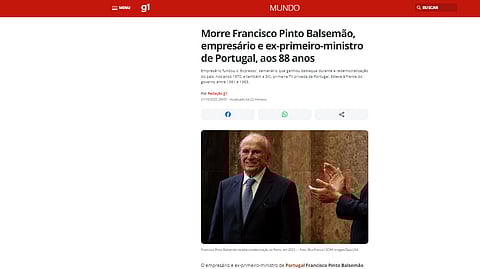 G1 da Globo recorda empresário e político e destaca relação com o Brasil