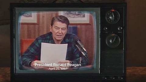 O antigo presidente norte-americano Ronald Reagan surge no final do anúncio canadiano.