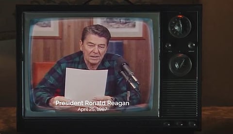 O antigo presidente norte-americano Ronald Reagan surge no final do anúncio canadiano.