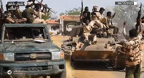 Imagem de um vídeo partilhado pelas RSF no Telegram, da conquista da capital de Darfur do Norte. 