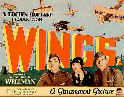 Cartaz original de Wings (1927): assim se inventou o "filme de aviação".