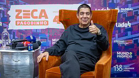 Zeca Pagodinho em conferência de imprensa em Lisboa. 