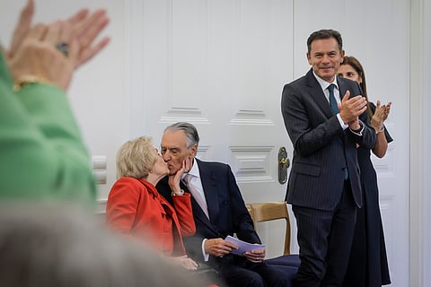 Aníbal e Maria Cavaco Silva, na cerimónia de homenagem ao antigo governante, em São Bento.